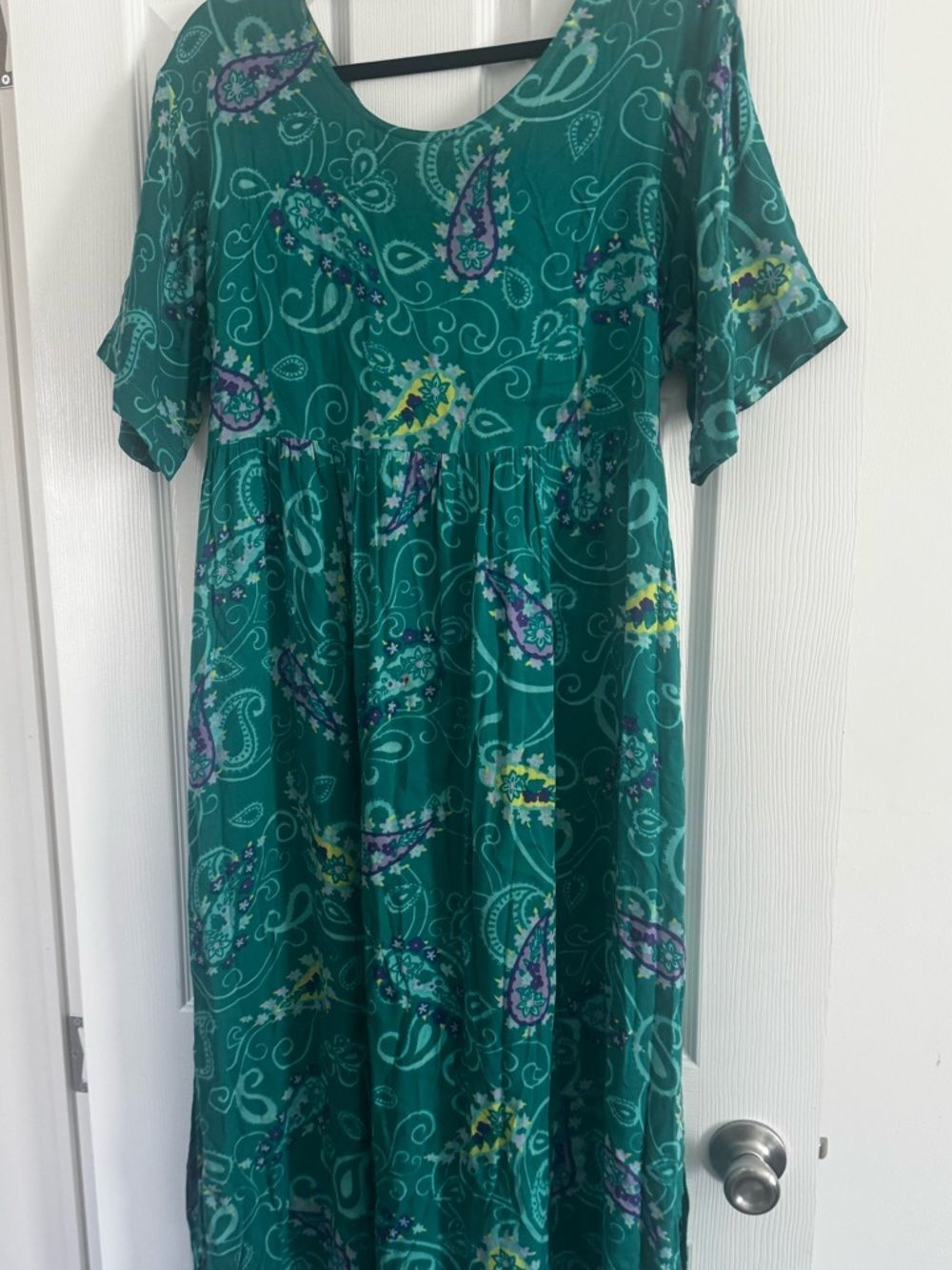 Vintage 90s Diane Von Furstenberg Teal Green Paisley Tie Back Dress